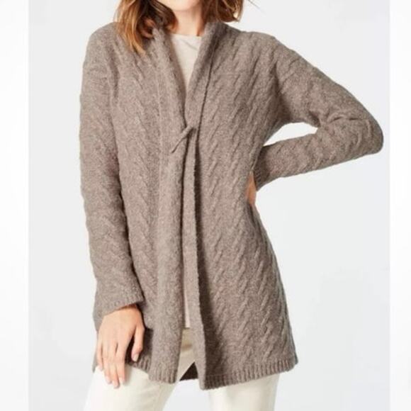 J Jill NWT Brown Cable Knit Alpaca Blend Open Front Cardigan sweater Large P - Picture 1 of 8